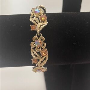 Vintage Gold tone Floral Bracelet with light amber colored stones